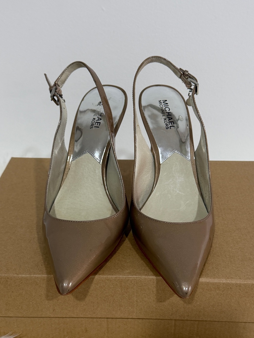 MICHAEL Michael Kors Brown Pointed-Toe Slingback Pumps Heels Ladies